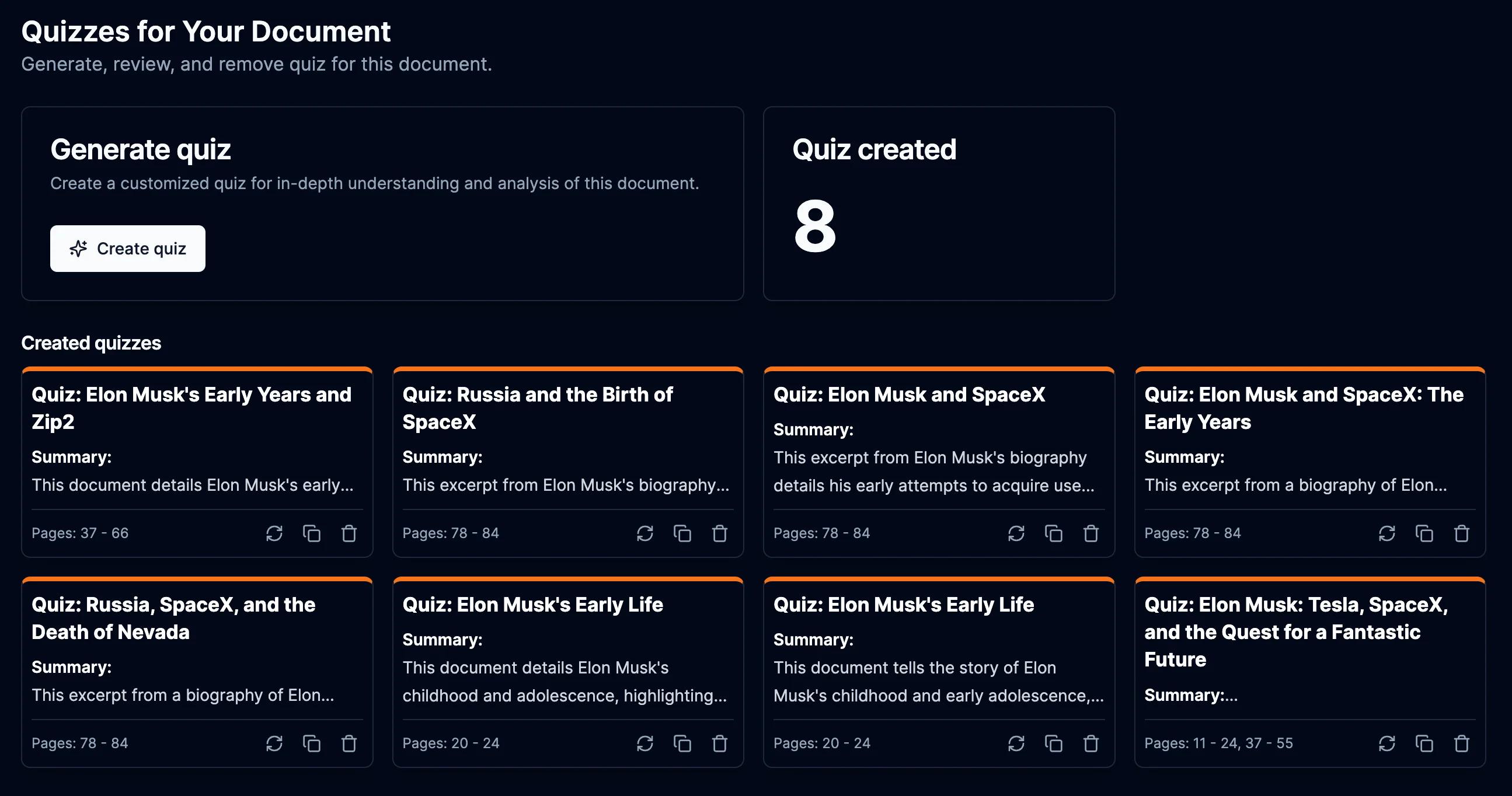 AI-generated quizzes in Tami Reader