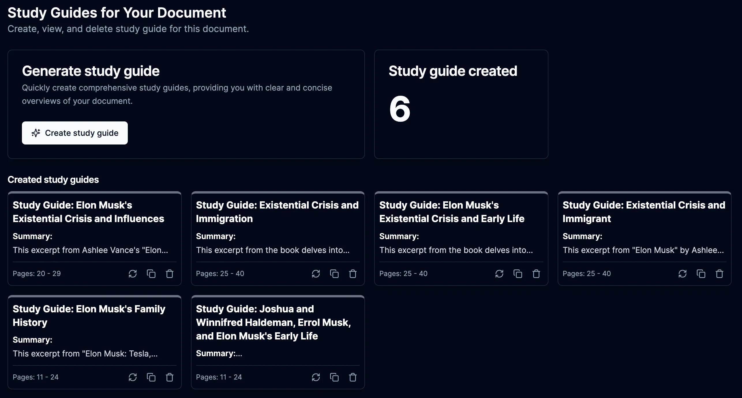 Generate study guides with Tami Reader